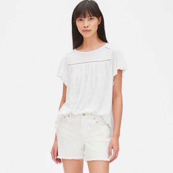 Banana Republic Factory Sheer Flutter Sleeve White Top Women XS - Picture 1 of 7